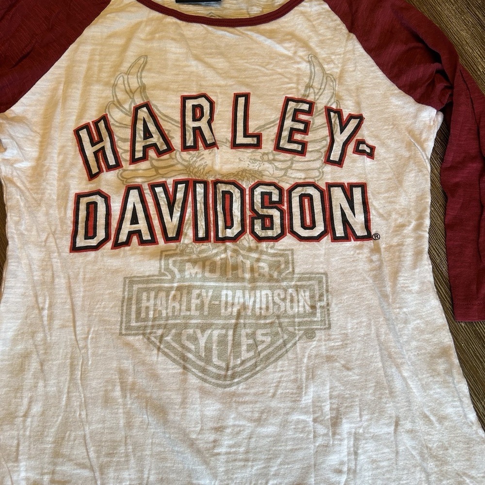 Harley-Davidson Museum Raglan Shirt‎ Women XL White Red Milwaukee WI Cotton - Picture 2 of 5